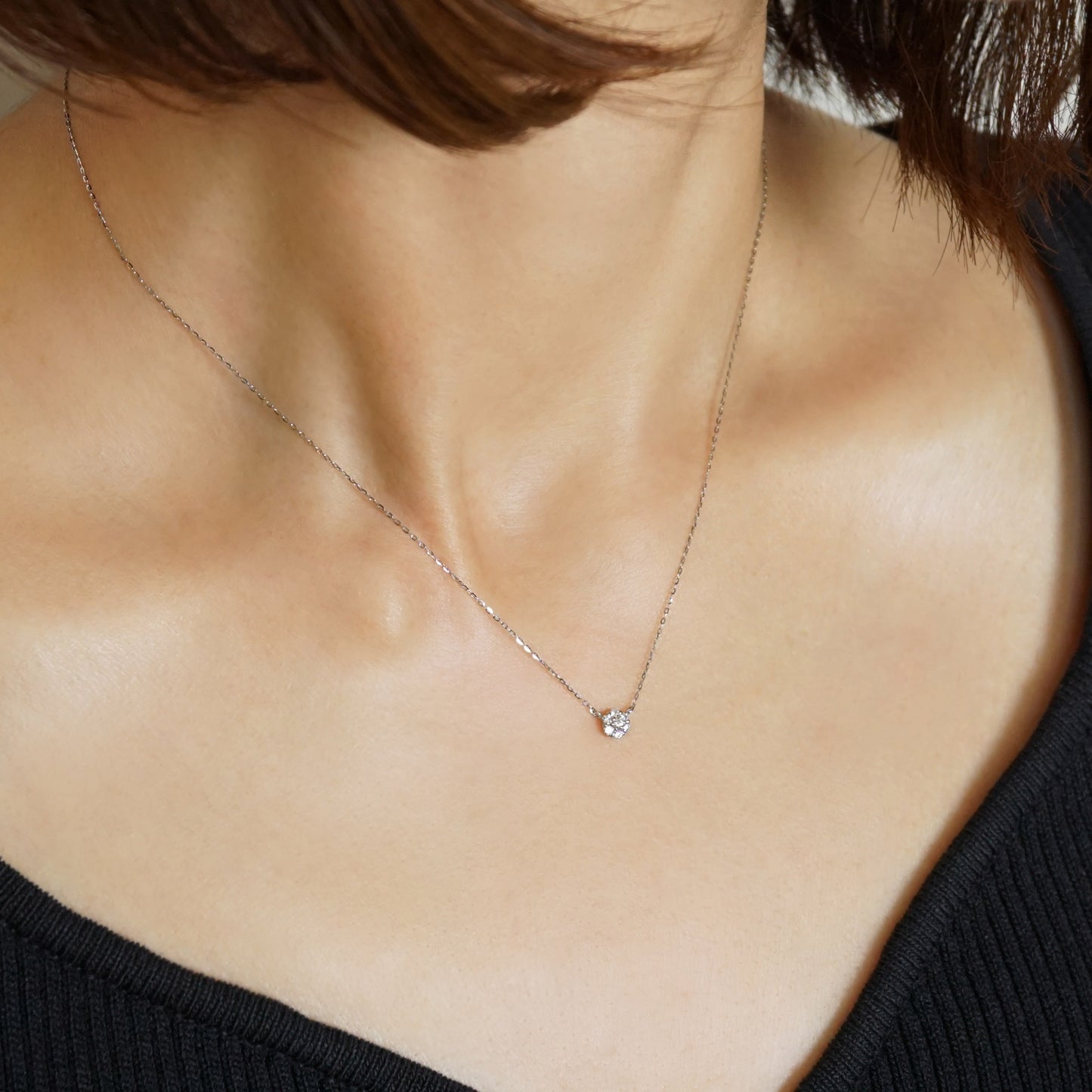 Platinum Diamond Flower Pave Necklace M - Model Image