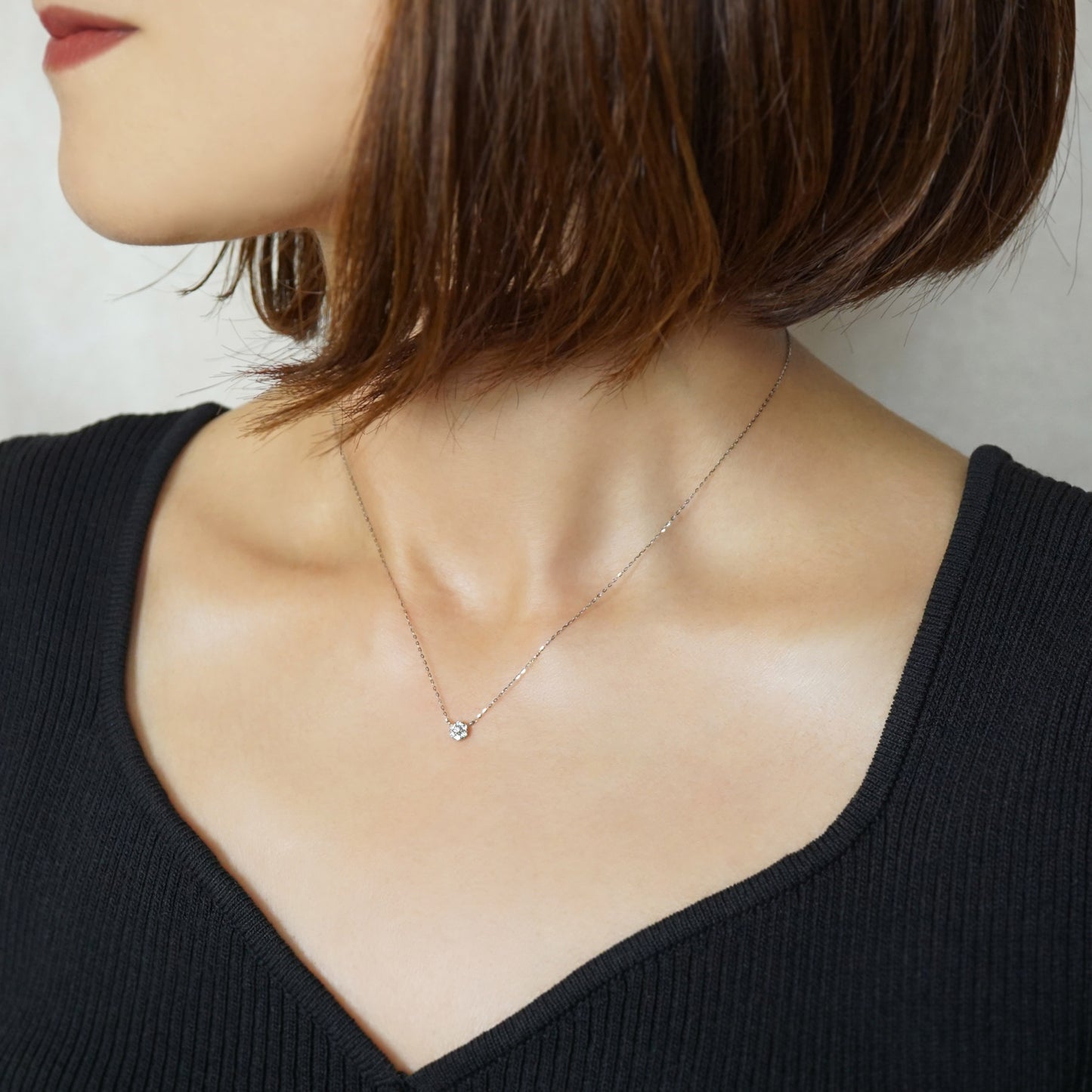 Platinum Diamond Flower Pave Necklace M - Model Image