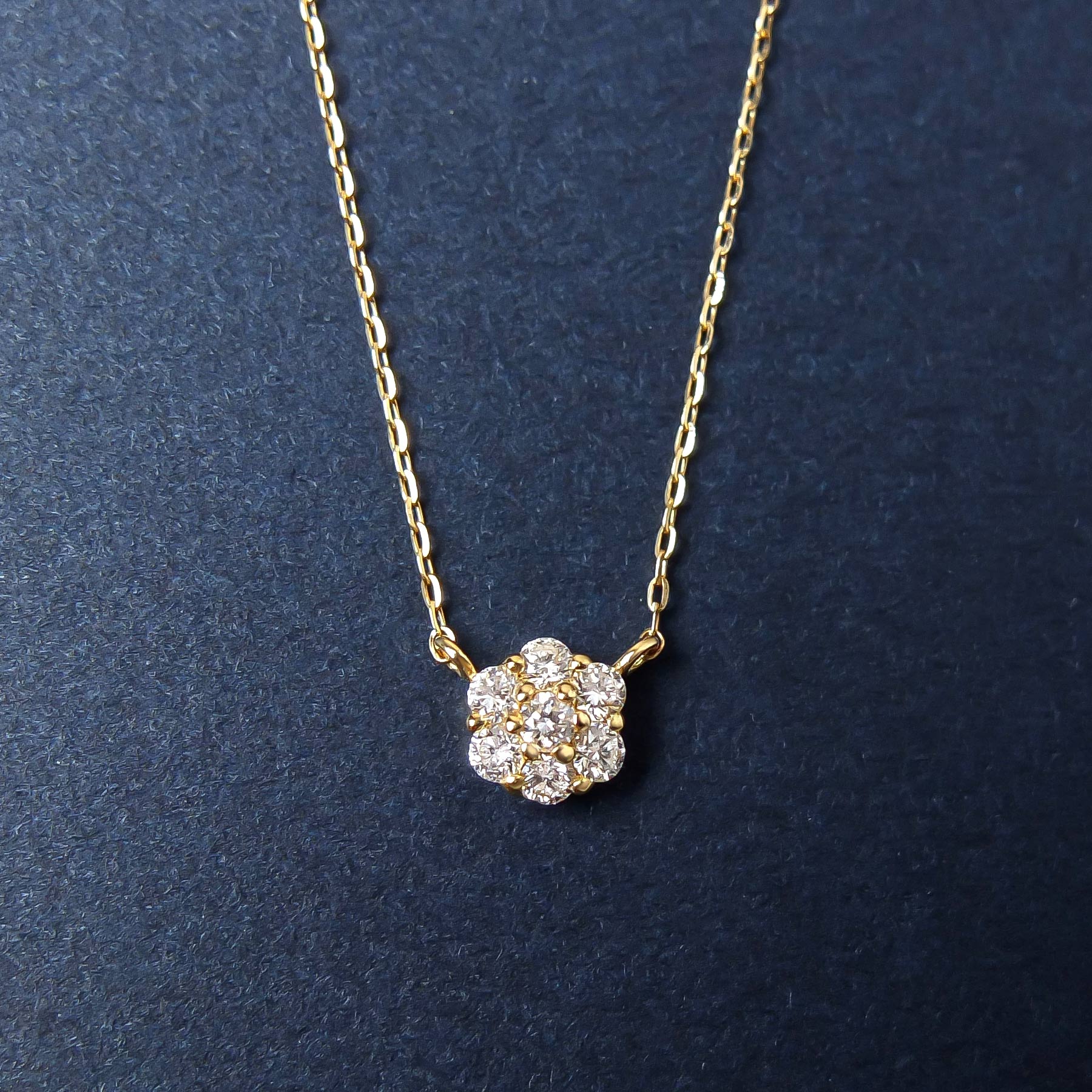 18K Diamond Flower Pave Necklace L (Yellow Gold) - Product Image