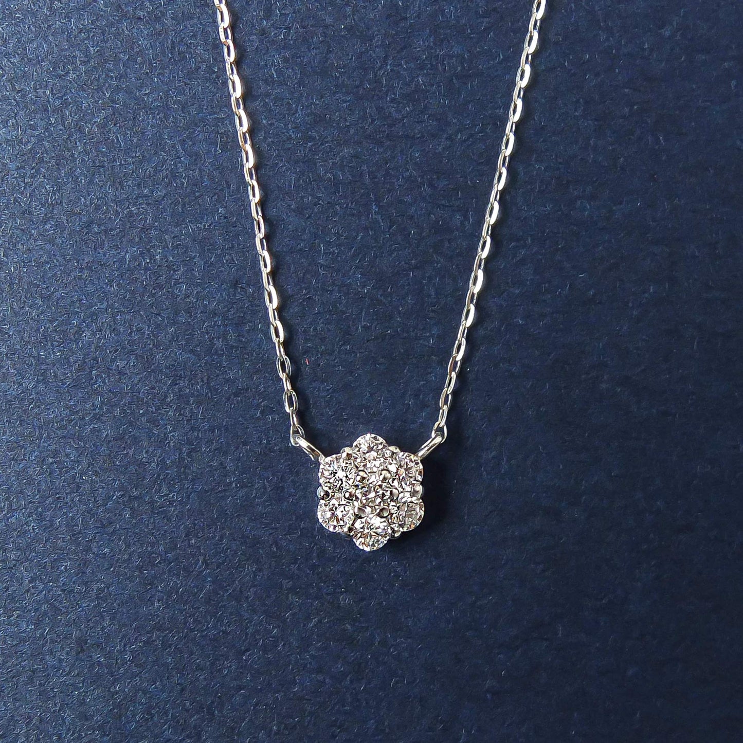 Platinum Diamond Flower Pave Necklace L - Product Image