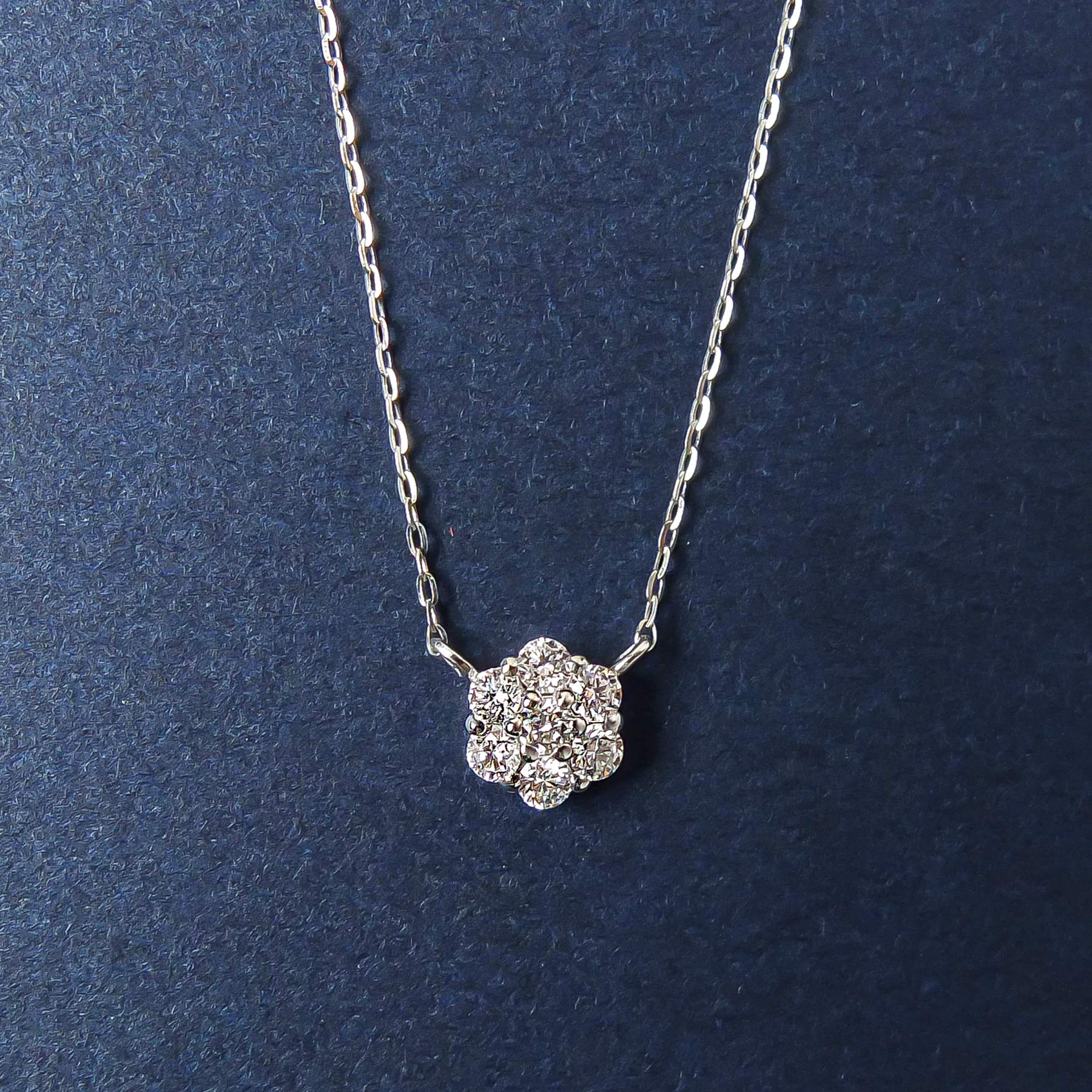 Platinum Diamond Flower Pave Necklace L - Product Image