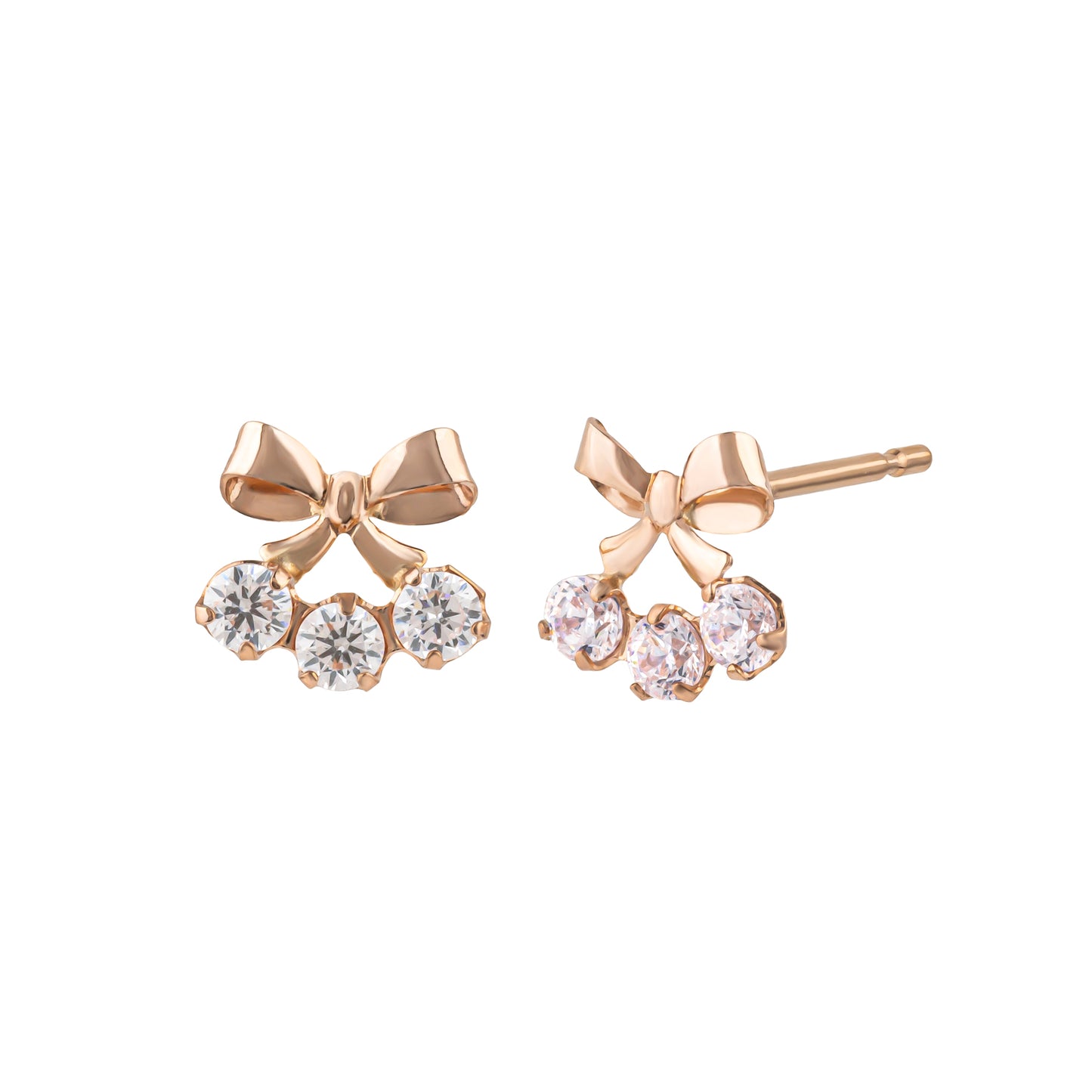 10K Ribbon 3-Stone Stud Earrings (Rose Gold) - Product Image