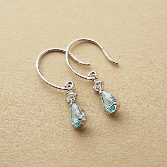 10K Dew Drop Blue Wire Earrings (White Gold) - Product Image