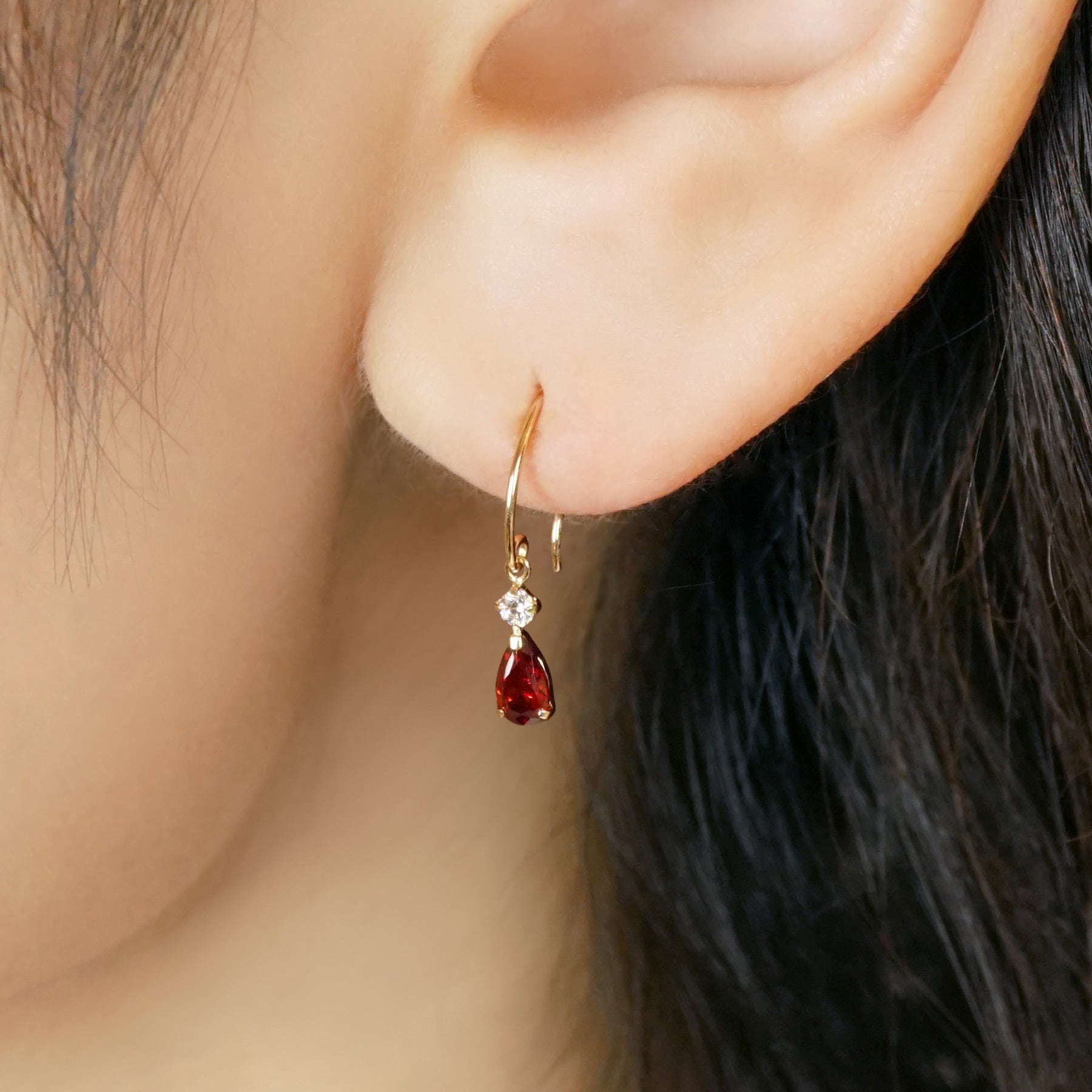 10K Dew Drop Wire Earrings (Yellow Gold) - Model Image