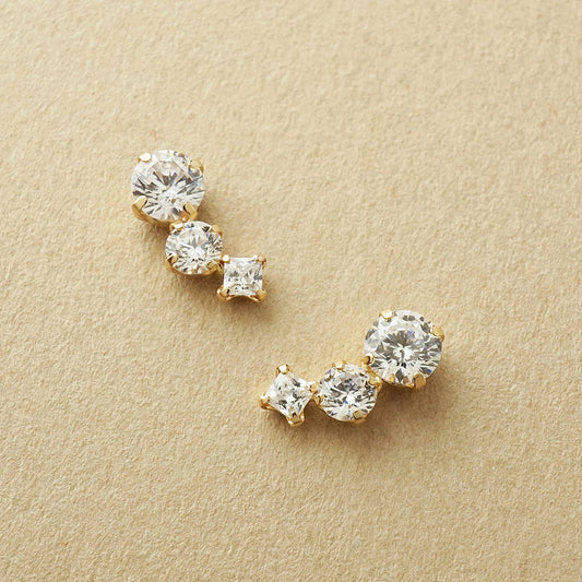 10K Cubic Zirconia Gradation Meteor Earrings (Yellow Gold) - Product Image