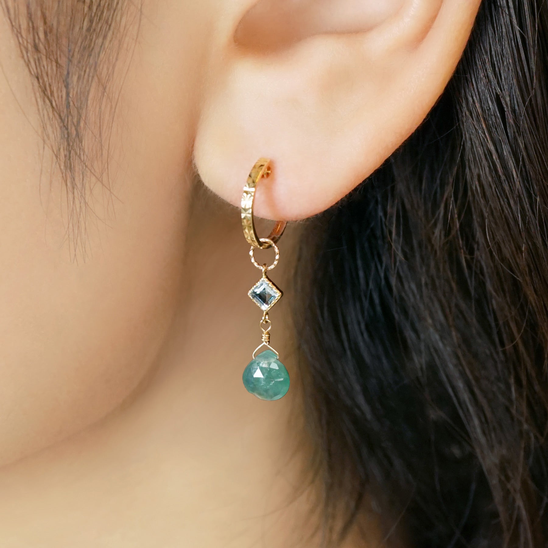 [Palette] 10K Blue Topaz x Grandidierite Charms (Large Link) (Yellow Gold) - Model Image