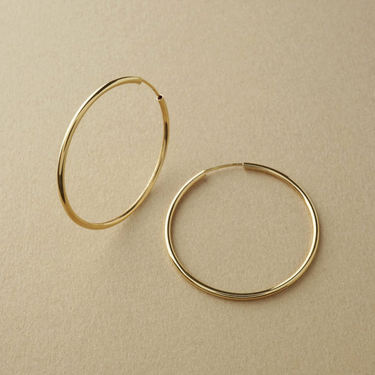 10K Seamless Pipe Hoop Earrings [32mm] (Yellow Gold) - Product Image