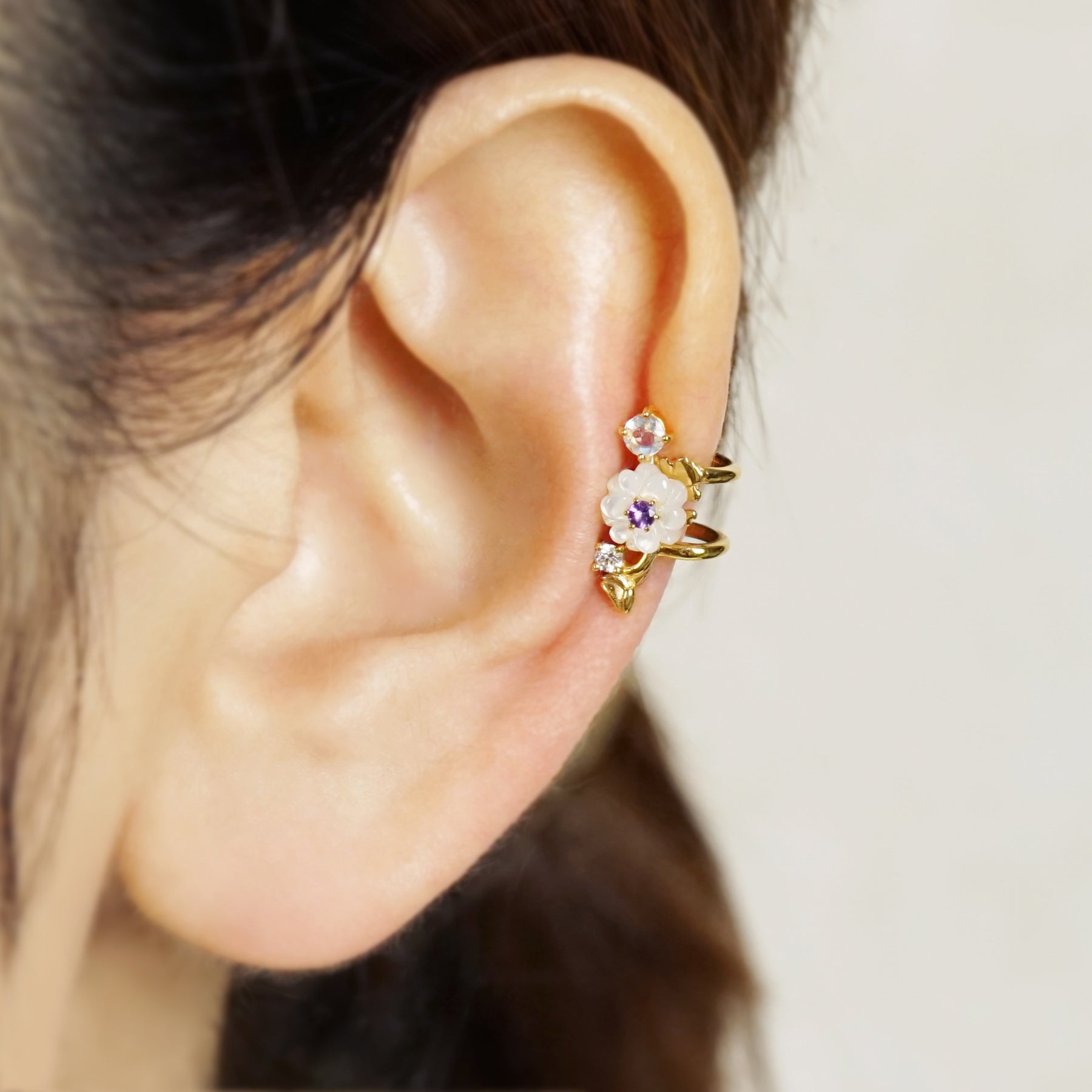 925 Sterling Silver Anemone Ear Cuff - Model Image