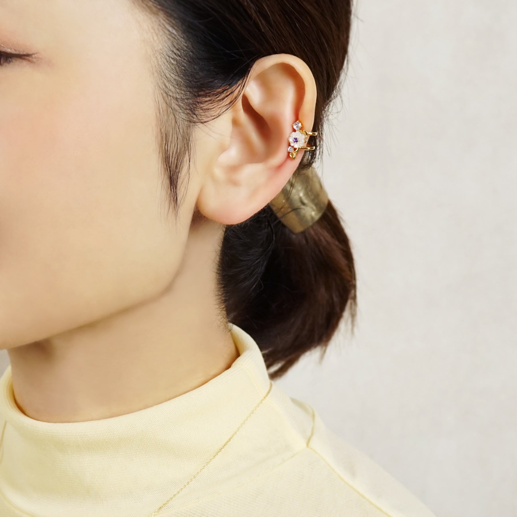 925 Sterling Silver Anemone Ear Cuff - Model Image