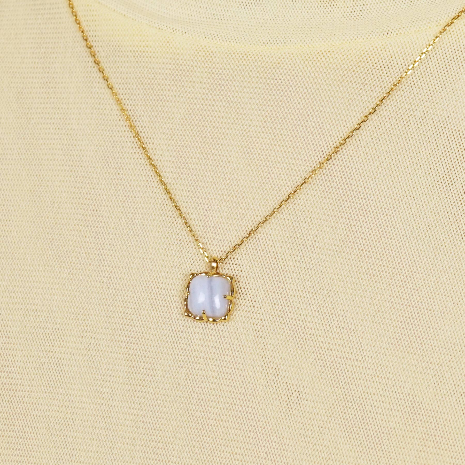 925 Sterling Silver Fluffy Cloud Blue Lace Agate Necklace - Model Image