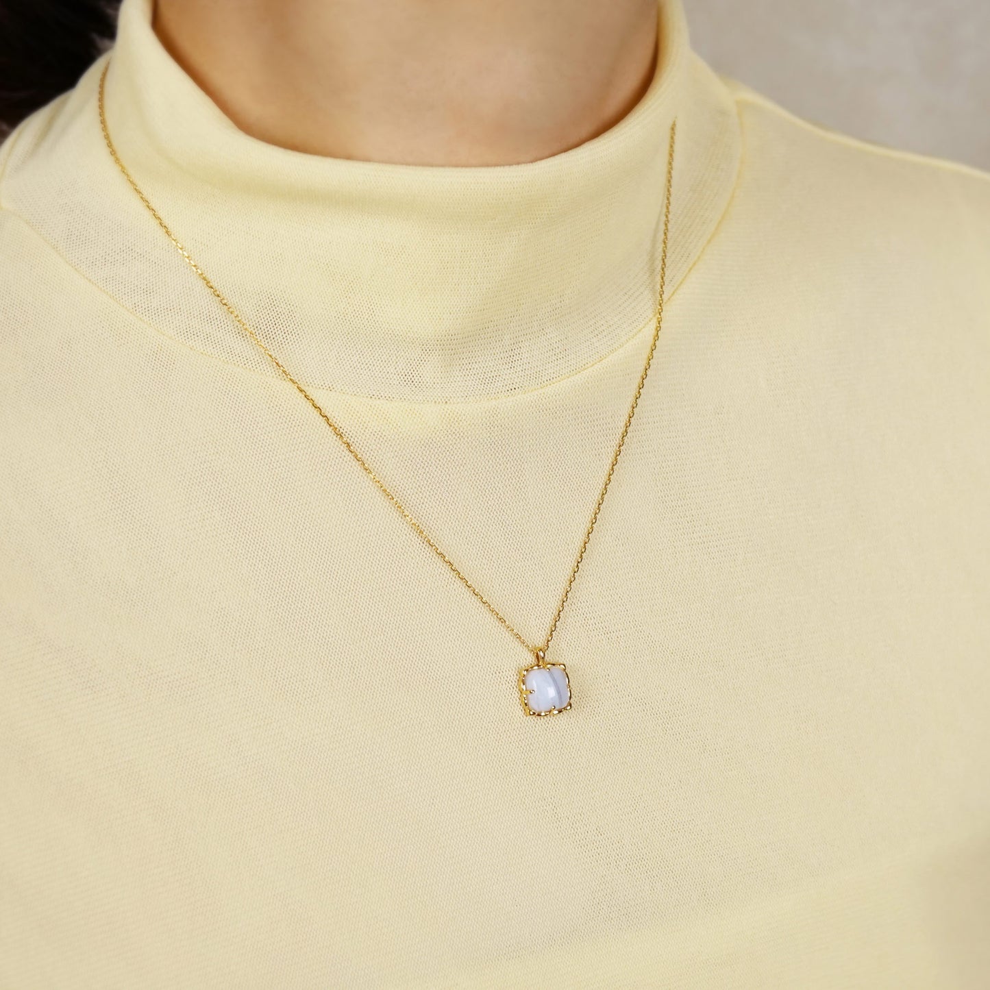 925 Sterling Silver Fluffy Cloud Blue Lace Agate Necklace - Model Image