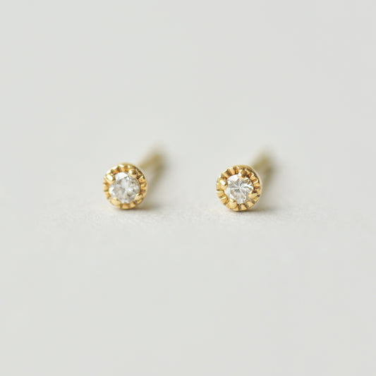 [Second Earrings] 18K Yellow Gold Diamond Milgrain Earrings 0.04ct - Product Image