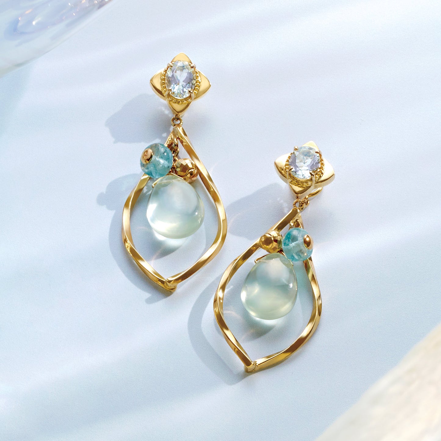 925 Sterling Silver / 10K Prehnite Earrings - Product Image