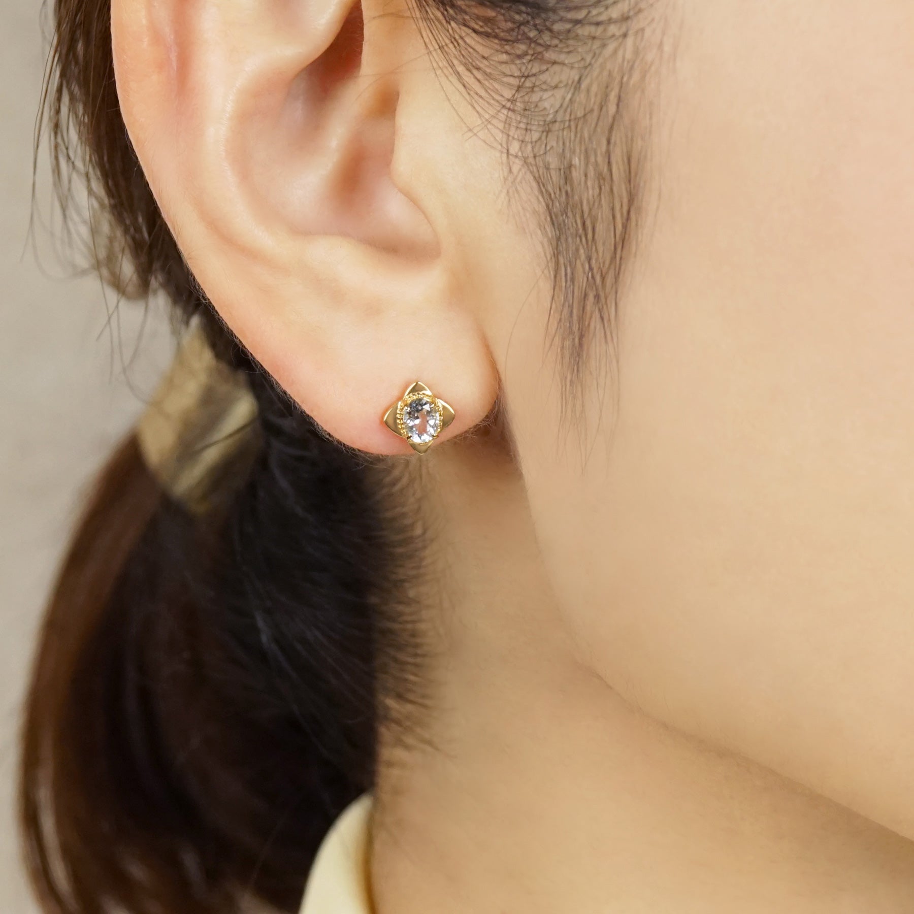 925 Sterling Silver / 10K Prehnite Earrings - Model Image