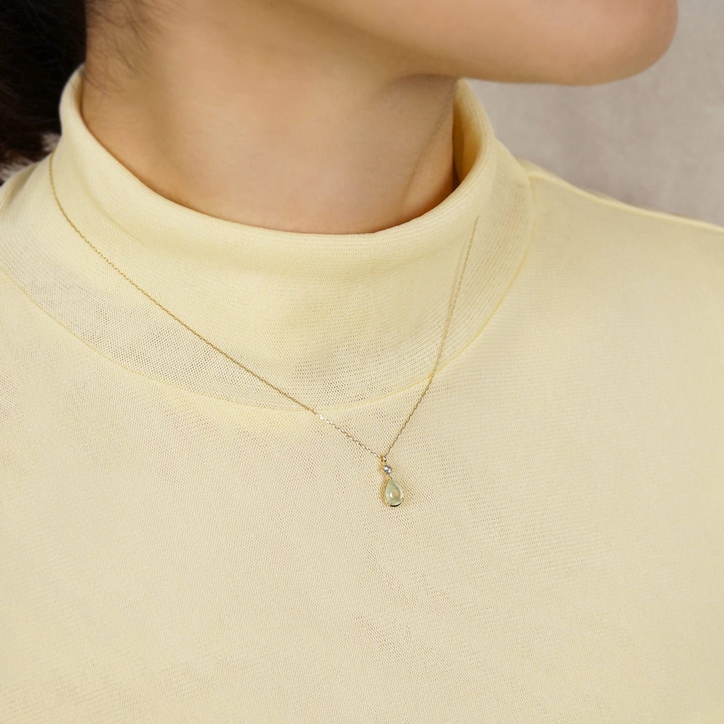 10K Prehnite Necklace (Yellow Gold) - Model Image