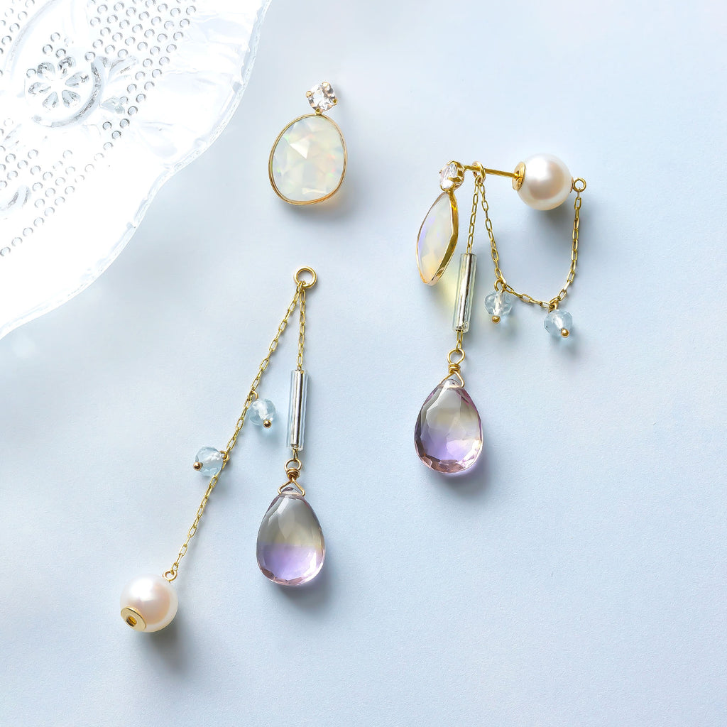 10K Opal & Ametrine 3Way Earrings (Yellow Gold) - Product Image