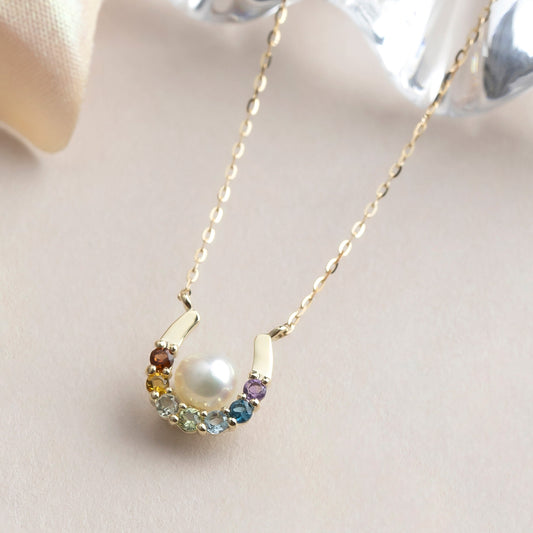 10K Rainbow & Horseshoe Necklace (Yellow Gold) - Product Image