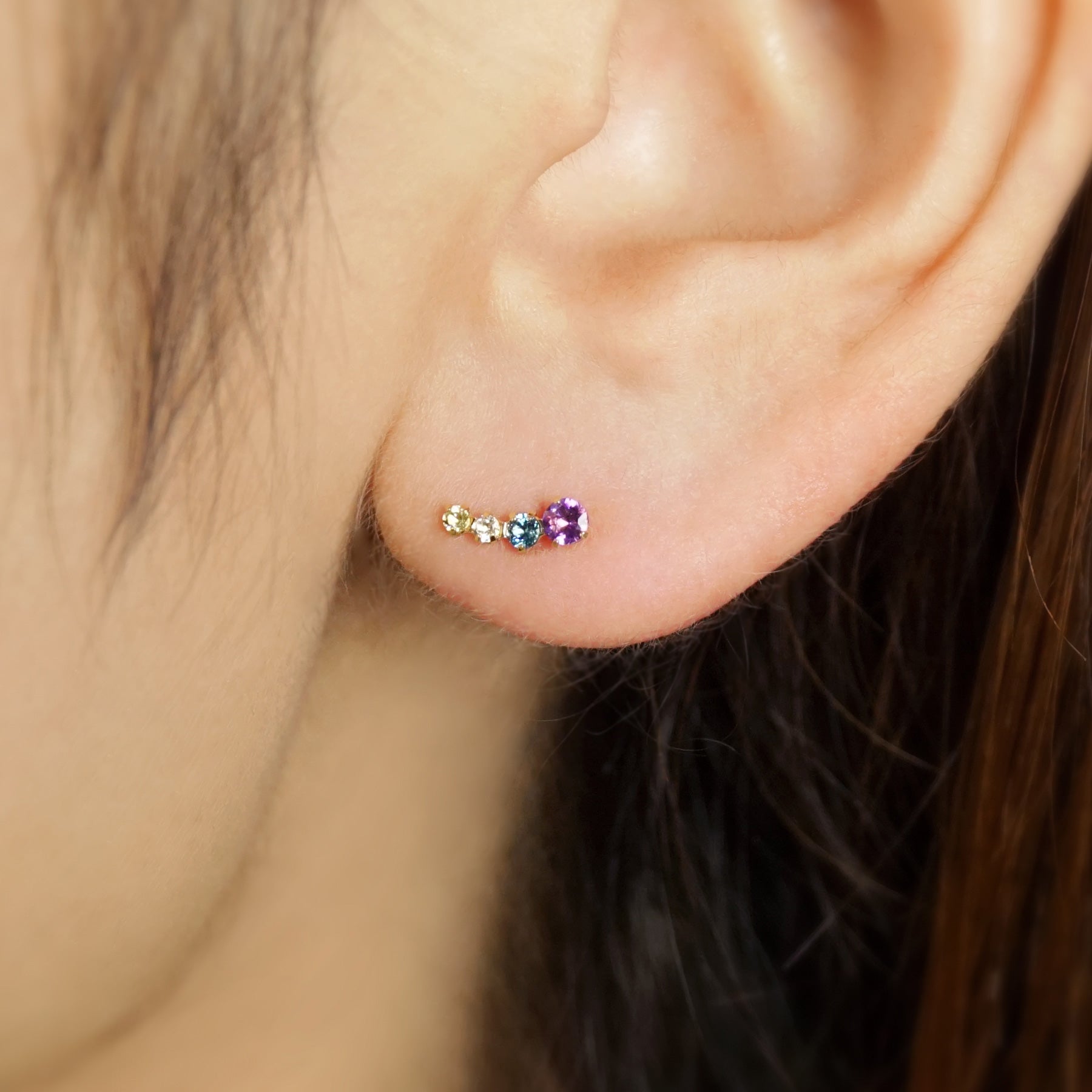 18K/10K Rainbow Earrings (Yellow Gold) - Model Image