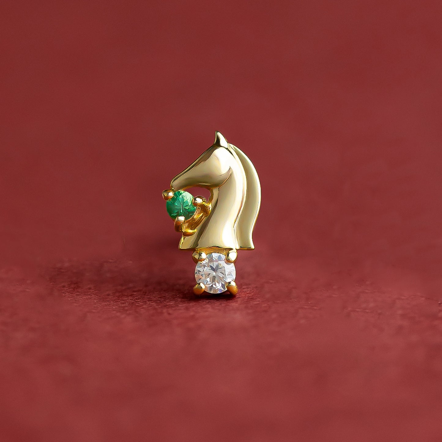 [Solo Earring] 18K/10K Chess Knight Single Earring (Yellow Gold) - Product Image