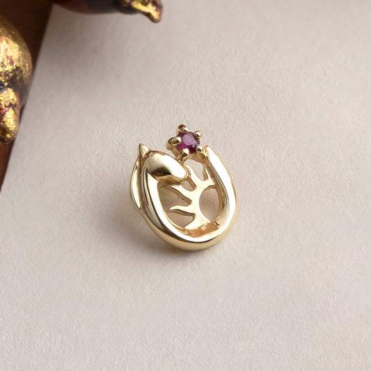 [Solo Earring] 18K/10K Sun & Horseshoe Single Earring (Yellow Gold) - Product Image