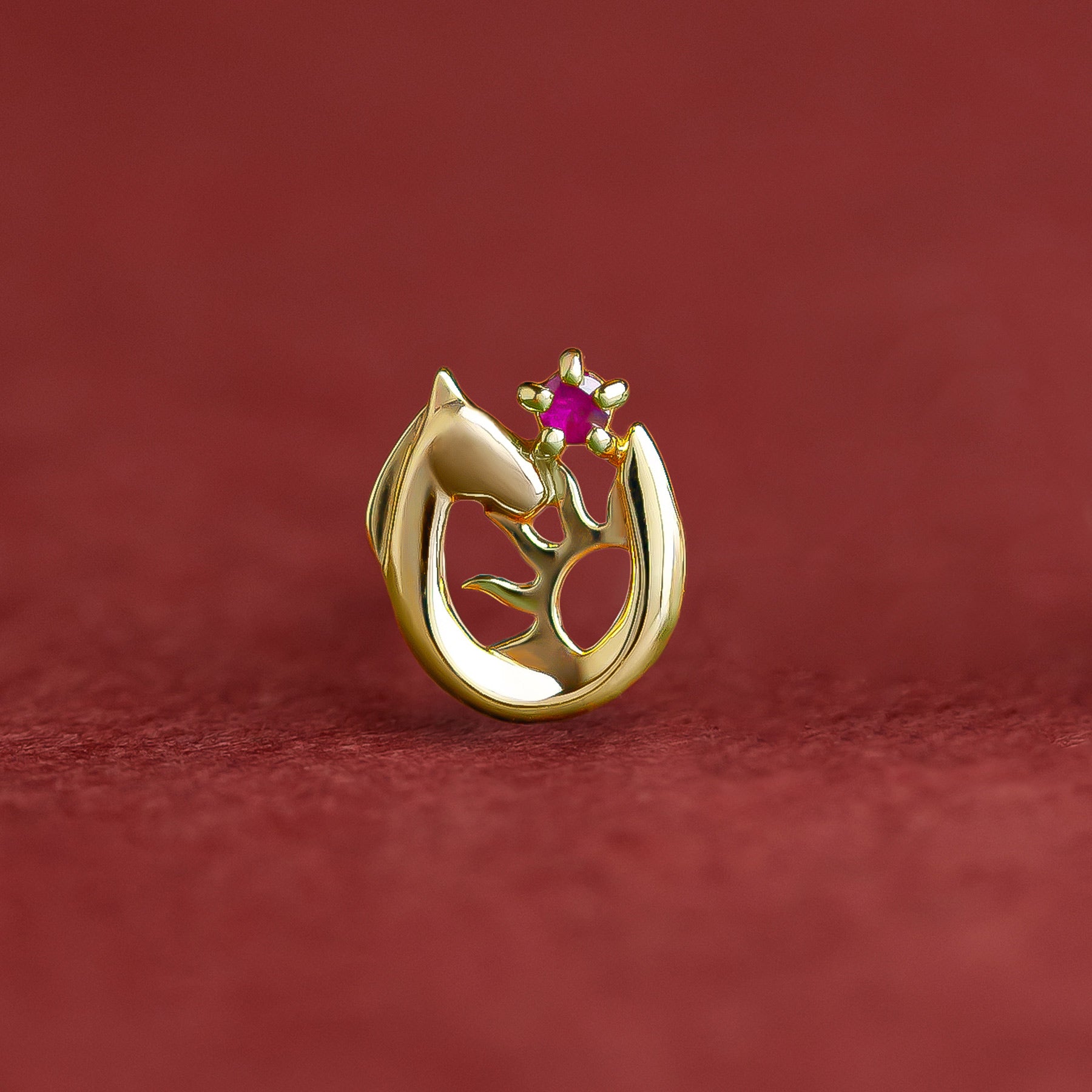 [Solo Earring] 18K/10K Sun & Horseshoe Single Earring (Yellow Gold) - Product Image