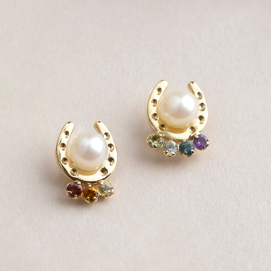 18K/10K Rainbow & Horseshoe Earrings (Yellow Gold) - Product Image