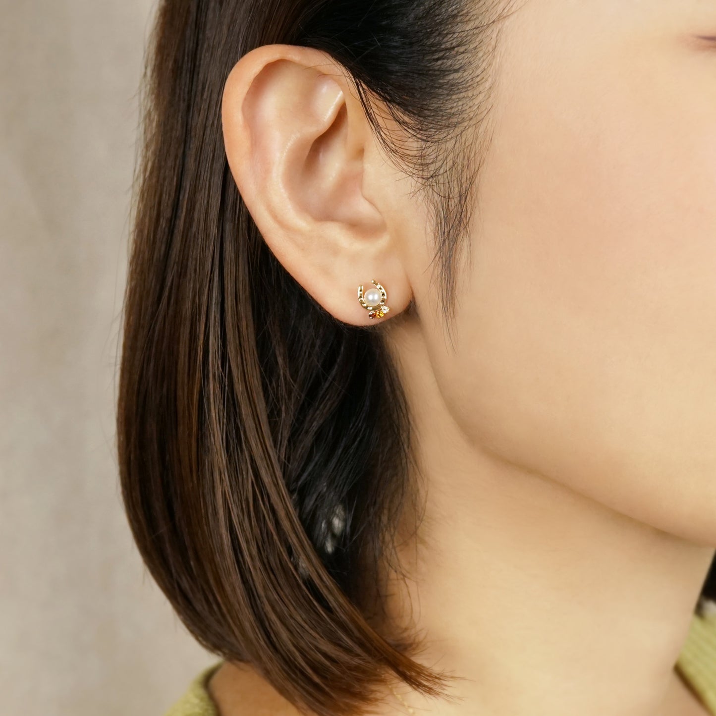 18K/10K Rainbow & Horseshoe Earrings (Yellow Gold) - Model Image