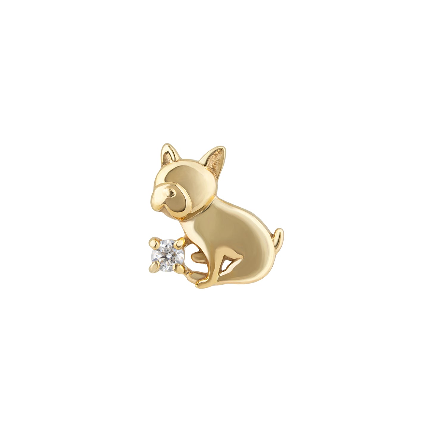 [Solo Earring] 18K/10K French Bulldog Single Earring (Yellow Gold) - Product Image