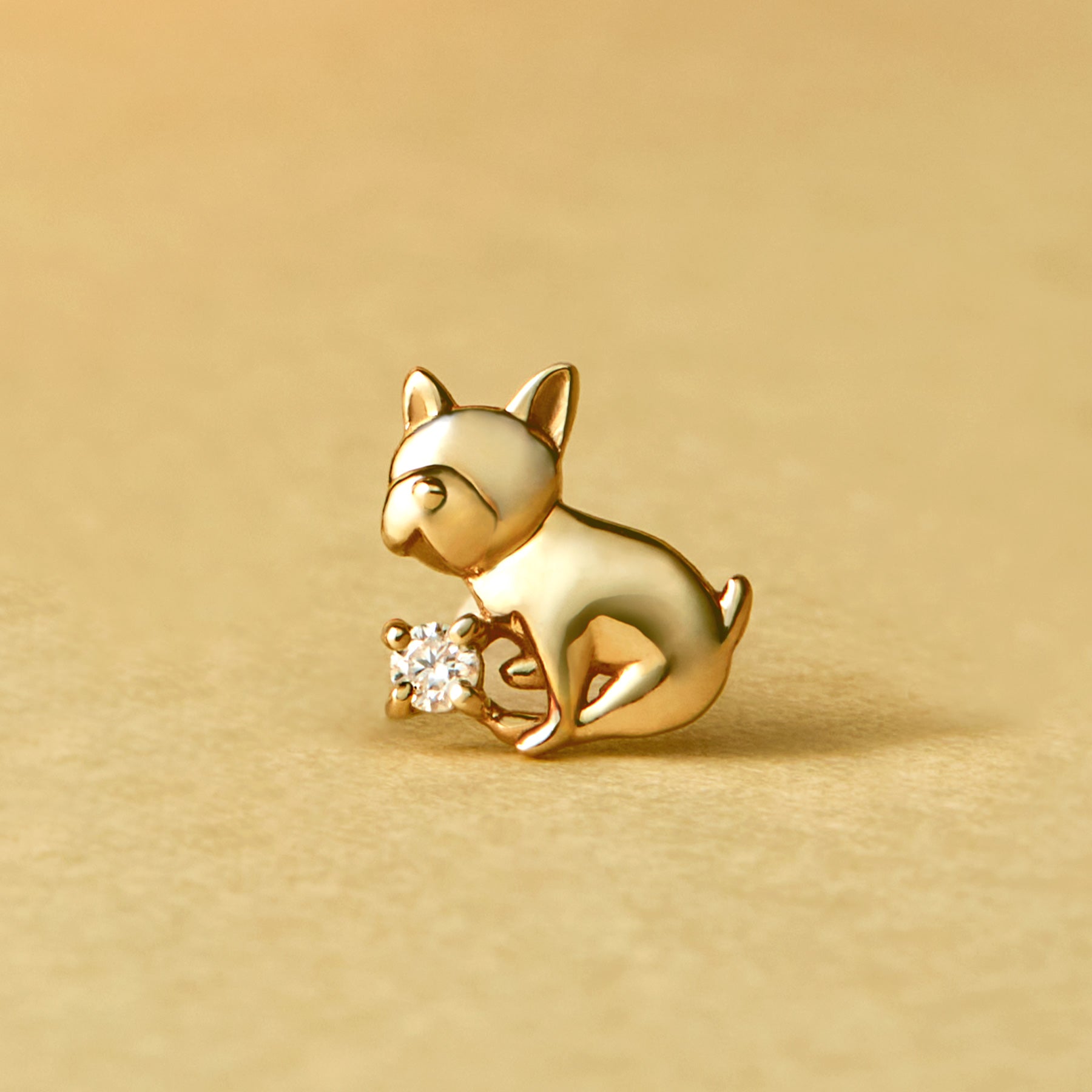 [Solo Earring] 18K/10K French Bulldog Single Earring (Yellow Gold) - Product Image