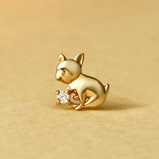 [Solo Earring] 18K/10K French Bulldog Single Earring (Yellow Gold) - Product Image