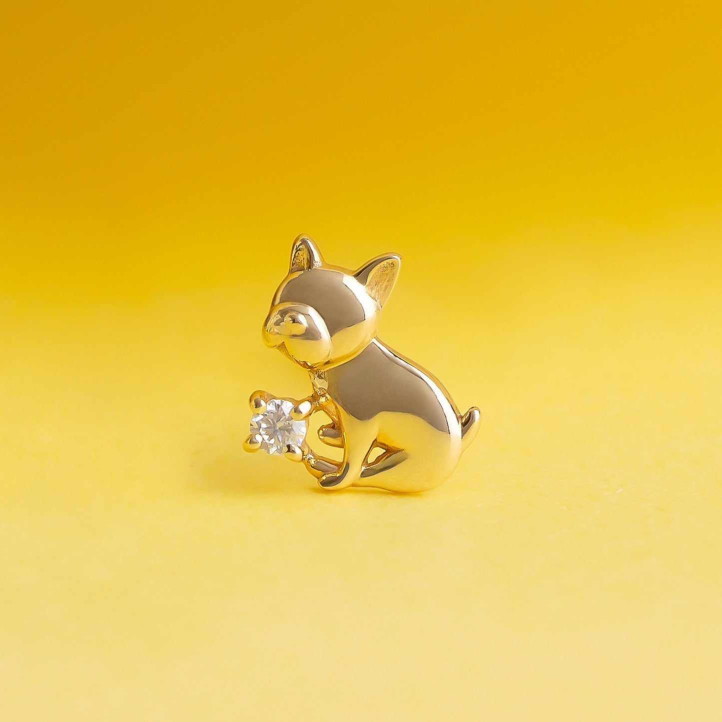 [Solo Earring] 18K/10K French Bulldog Single Earring (Yellow Gold) - Product Image