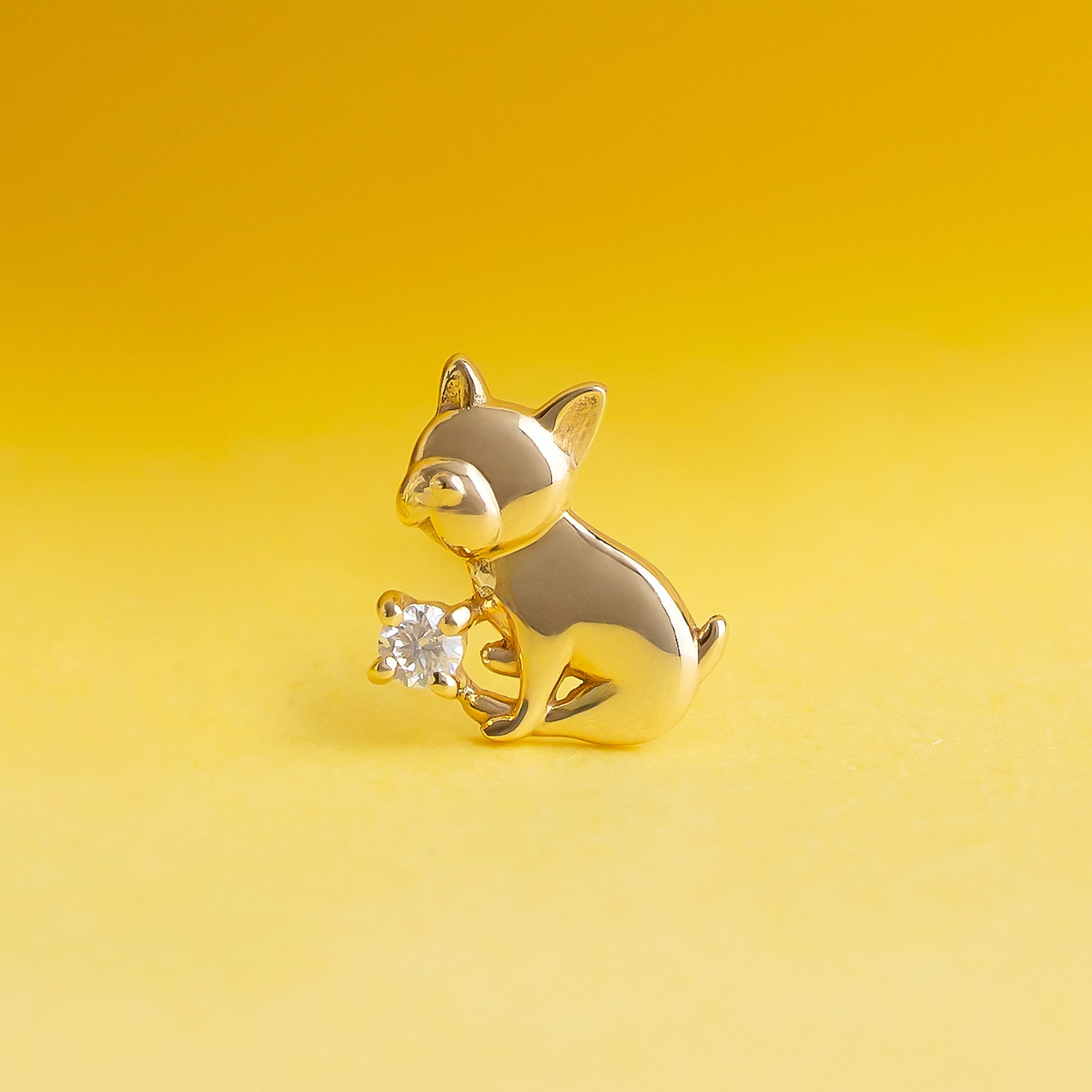 [Solo Earring] 18K/10K French Bulldog Single Earring (Yellow Gold) - Product Image