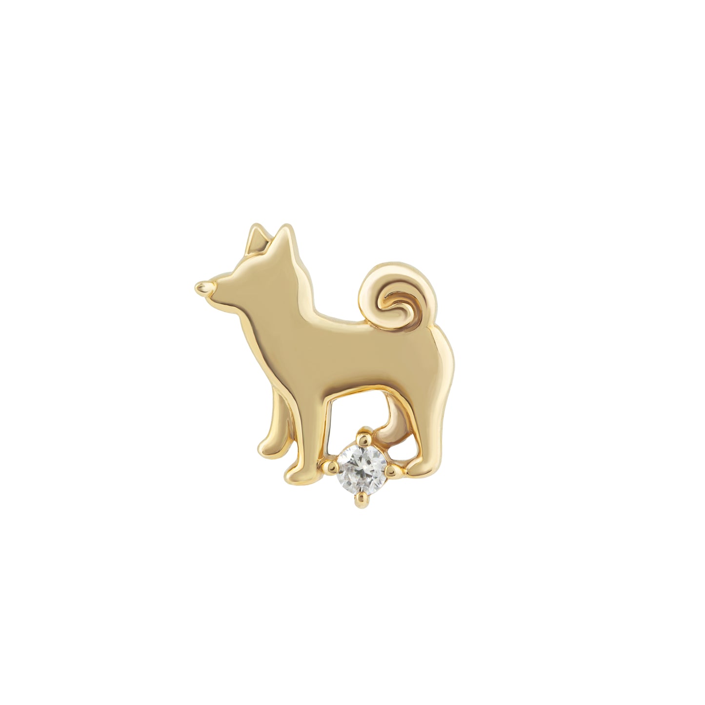 [Solo Earring] 18K/10K Shiba Inu Single Earring (Yellow Gold) - Product Image