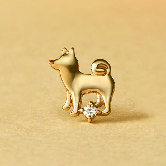 [Solo Earring] 18K/10K Shiba Inu Single Earring (Yellow Gold) - Product Image