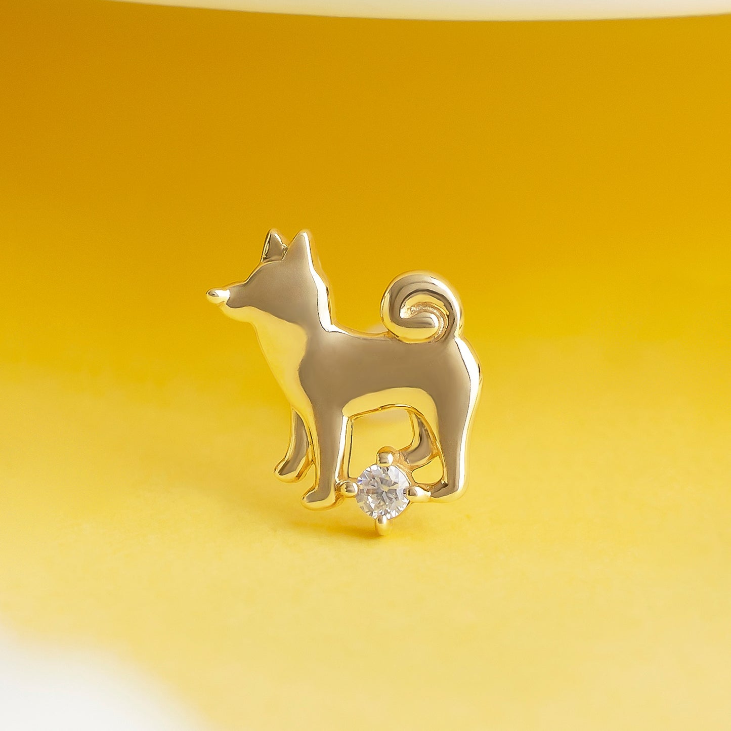 [Solo Earring] 18K/10K Shiba Inu Single Earring (Yellow Gold) - Product Image
