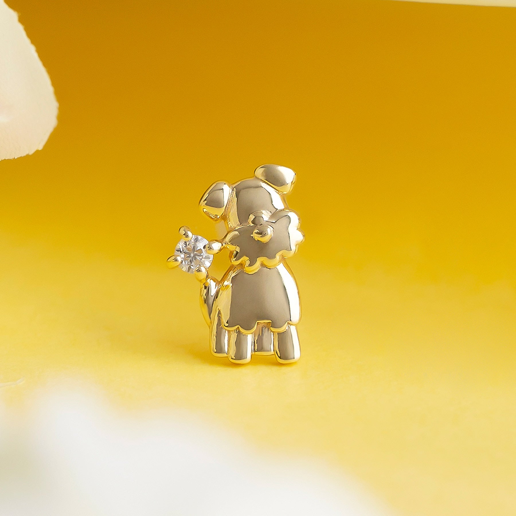 [Solo Earring] 18K/10K Miniature Schnauzer Single Earring (Yellow Gold) - Product Image