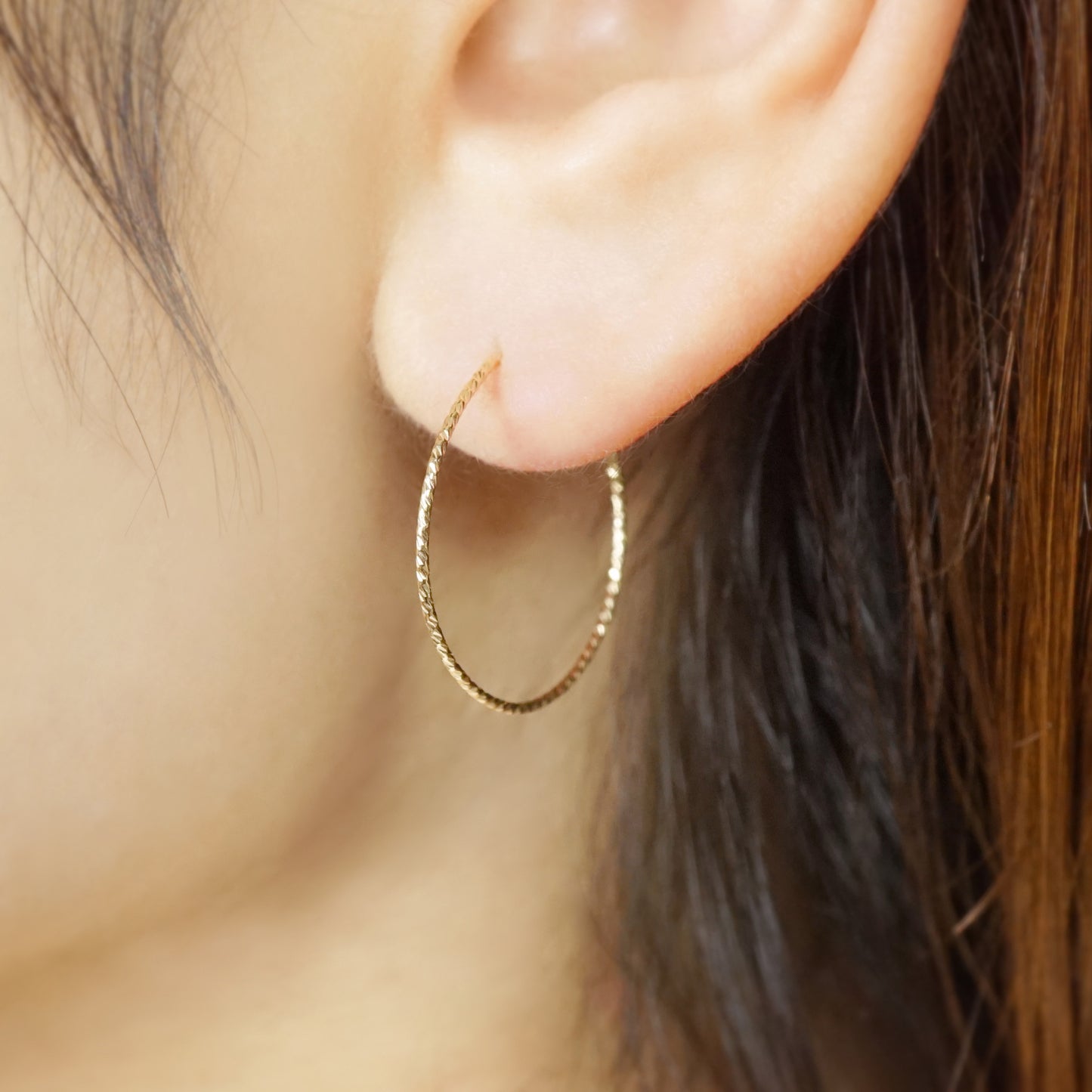 [Palette] Gold Filled Small Hoop Base Earrings - Model Image