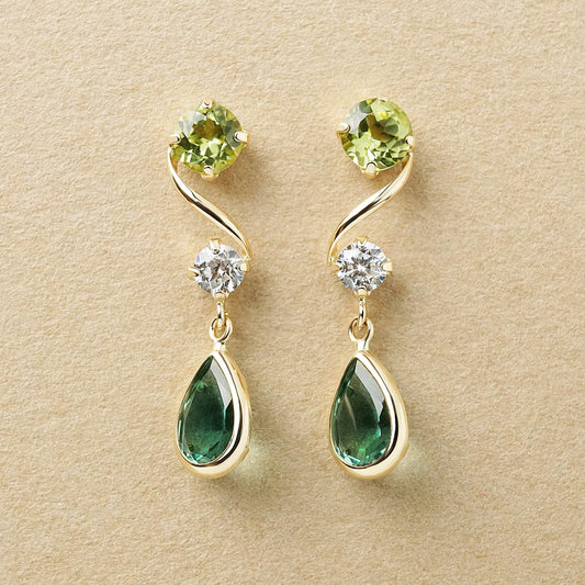 10K  Green Twisted Swinging Earrings (Yellow Gold) - Product Image