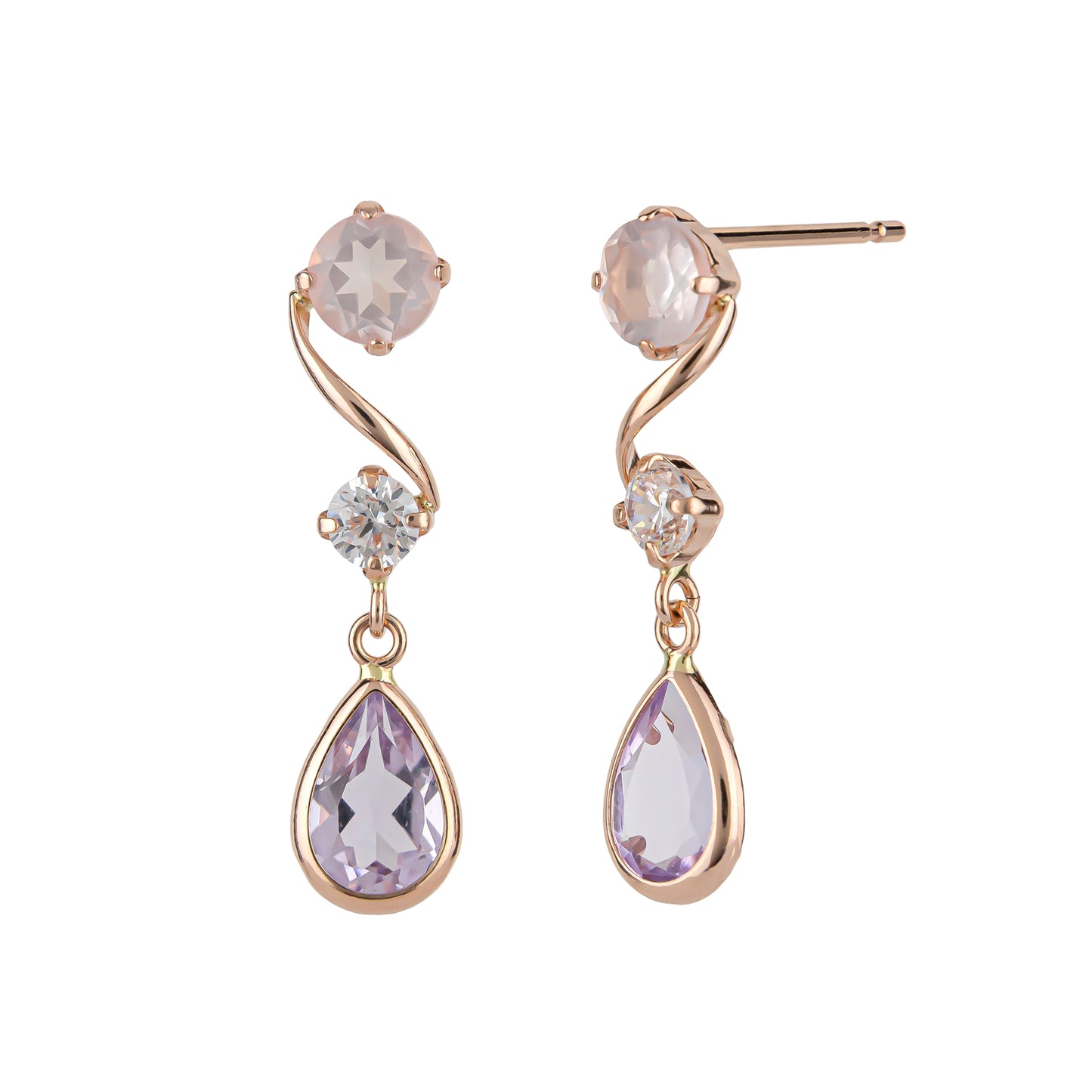 10K Pink Twisted Swinging Earrings (Rose Gold) - Product Image