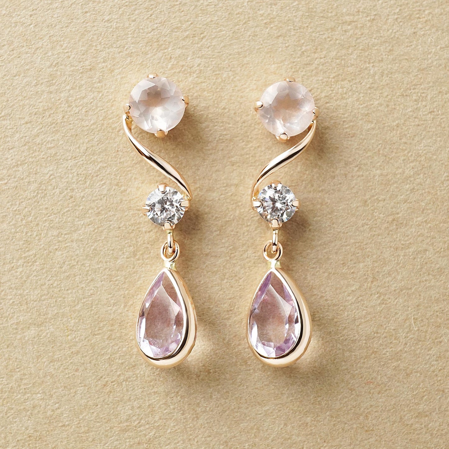 10K Pink Twisted Swinging Earrings (Rose Gold) - Product Image