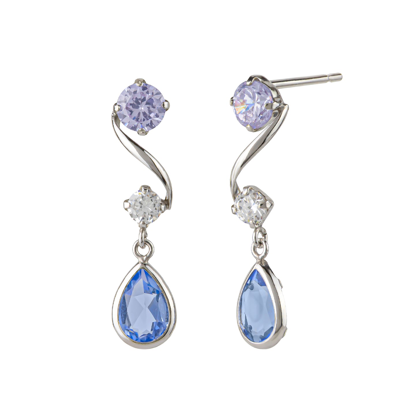 10K Blue Twisted Swinging Earrings (White Gold) - Product Image
