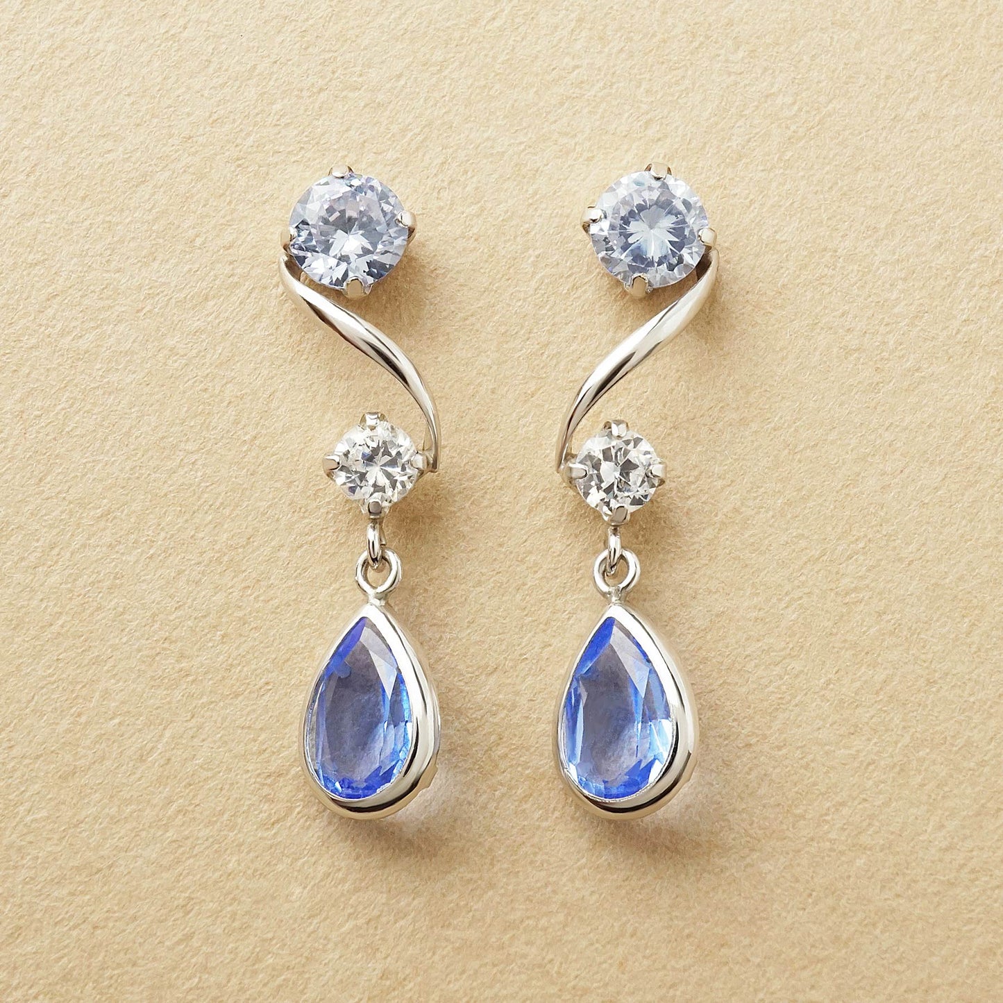 10K Blue Twisted Swinging Earrings (White Gold) - Product Image