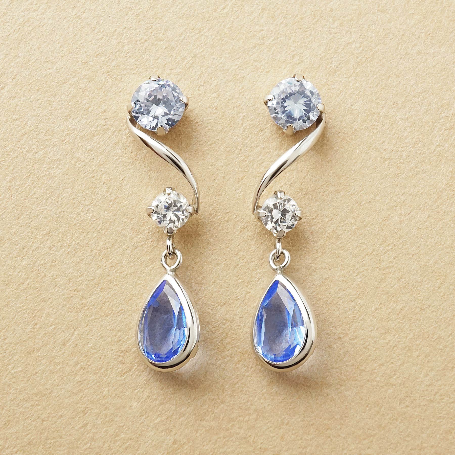 10K Blue Twisted Swinging Earrings (White Gold) - Product Image