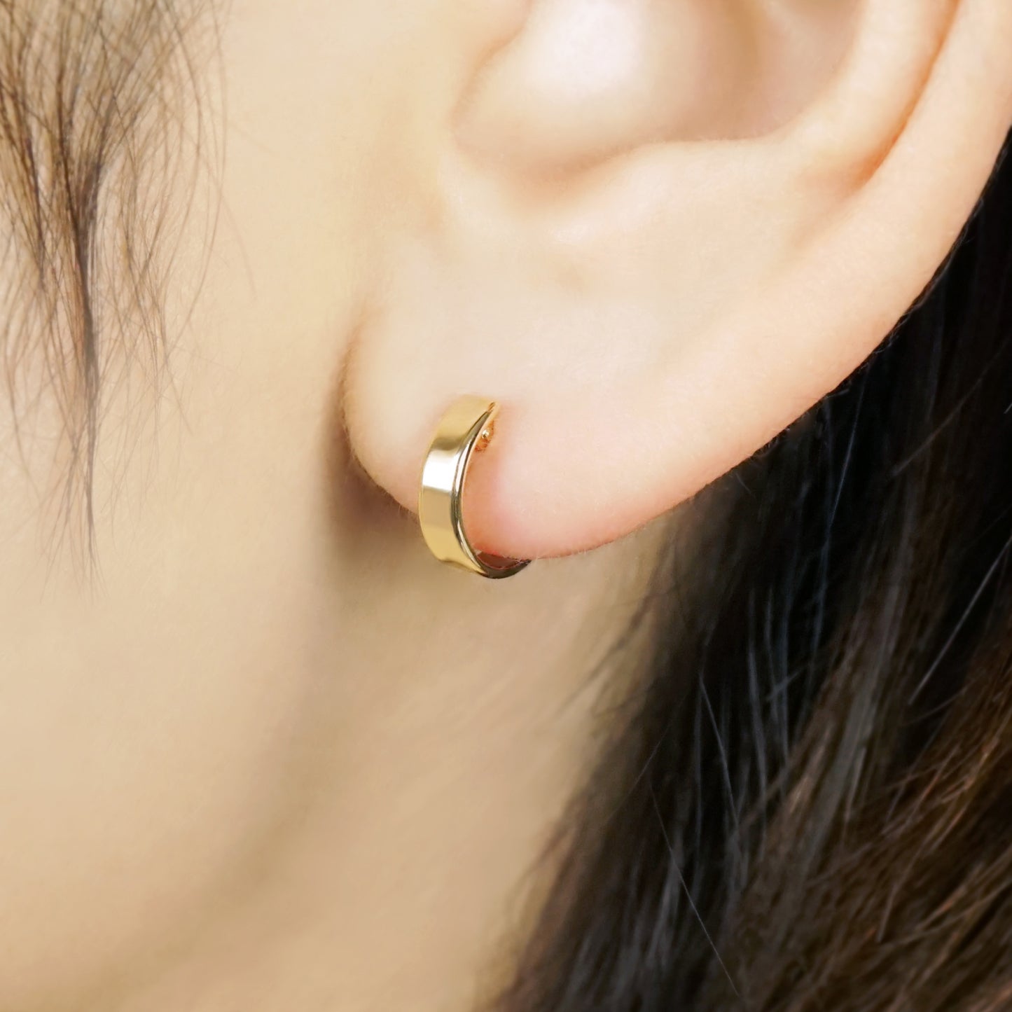 10K Basic Hoop Earrings (Yellow Gold) - Model Image