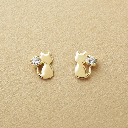 10K Cat Stud Earrings (Yellow Gold) - Product Image