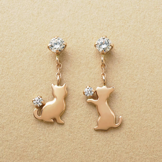 10K Begging Cat Swinging Earrings (Rose Gold) - Product Image
