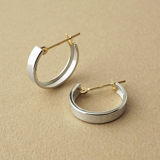 10K / 925 Sterling Silver Flat Wire Basic Hoop Earrings - Product Image