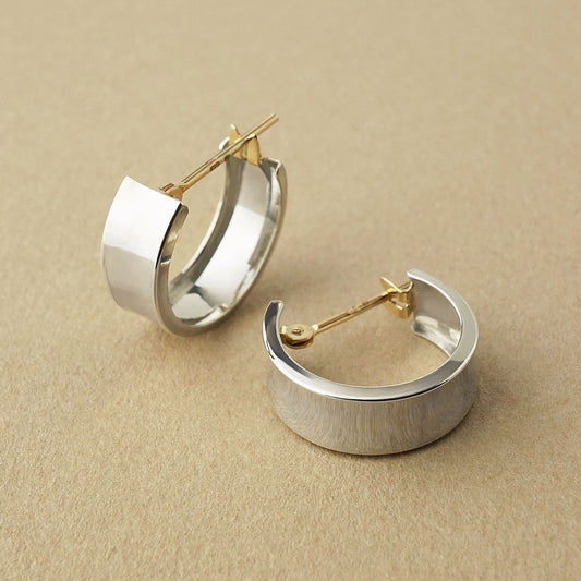 10K / 925 Sterling Silver Wide Flat Basic Hoop Earrings - Product Image