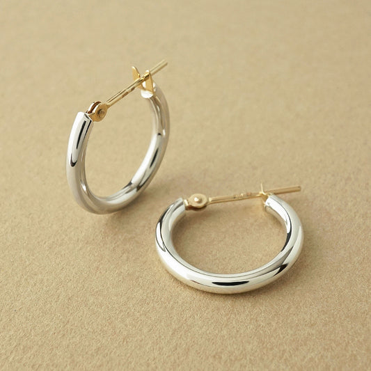 10K / 925 Sterling Silver Circle Wire Basic Hoop Earrings - Product Image