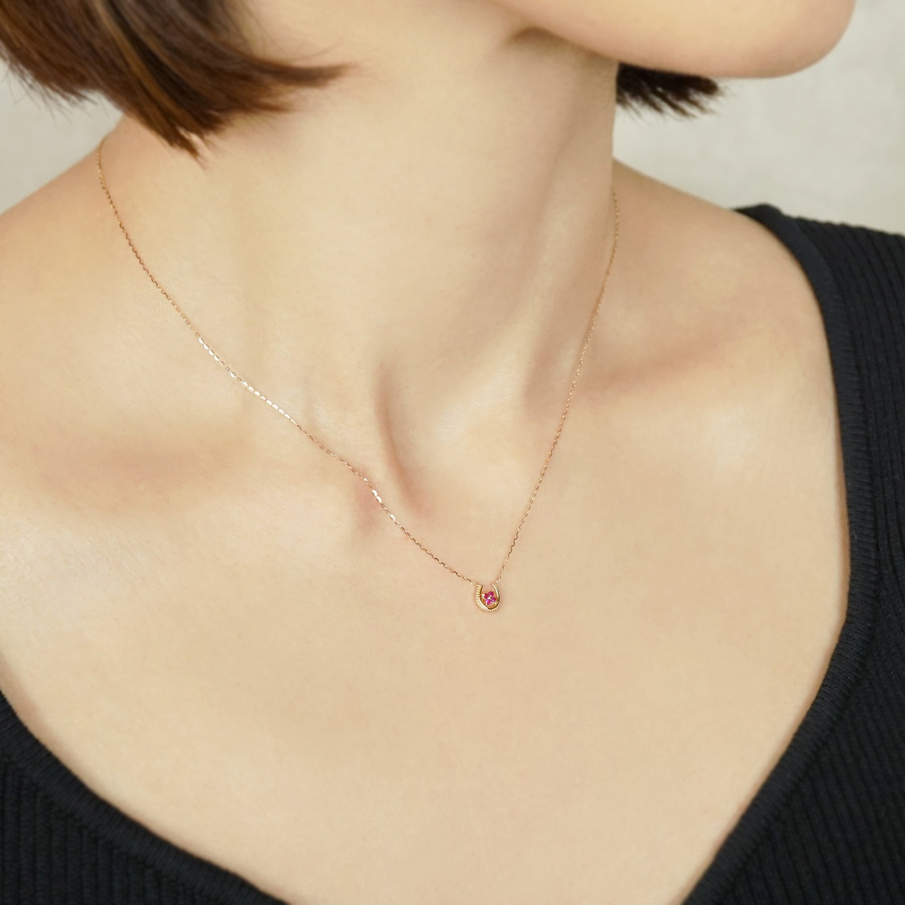 10K Ruby Double Happiness Necklace (Small) (Yellow Gold) - Model Image